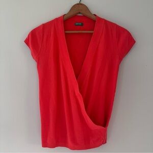 Benetton Made in Italy Cotton Open Front Crossover Short Sleeve Shirt Sweater